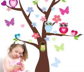 Cute Owl Tree Branch Wall Decor Decals Kids Baby Girl Room Nursery Flower Butterfly Removable Wall Murals