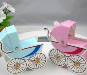 Favor Box Baby Boy Girl Shower Favors Whimsical Pram Carriage Bomboniere 24-Pack