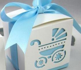Favor Box,Laser Cut,Baby Carriage,Pram,Baby Boy Girl Shower Favor,Christening,48-Pack